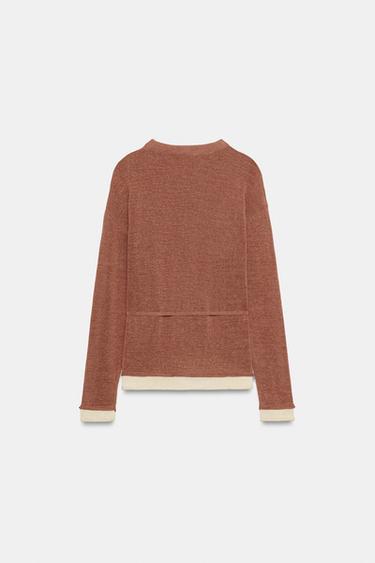 CONTRAST KNIT JACKET WITH BELT - MARSALA by Zara - Image 6