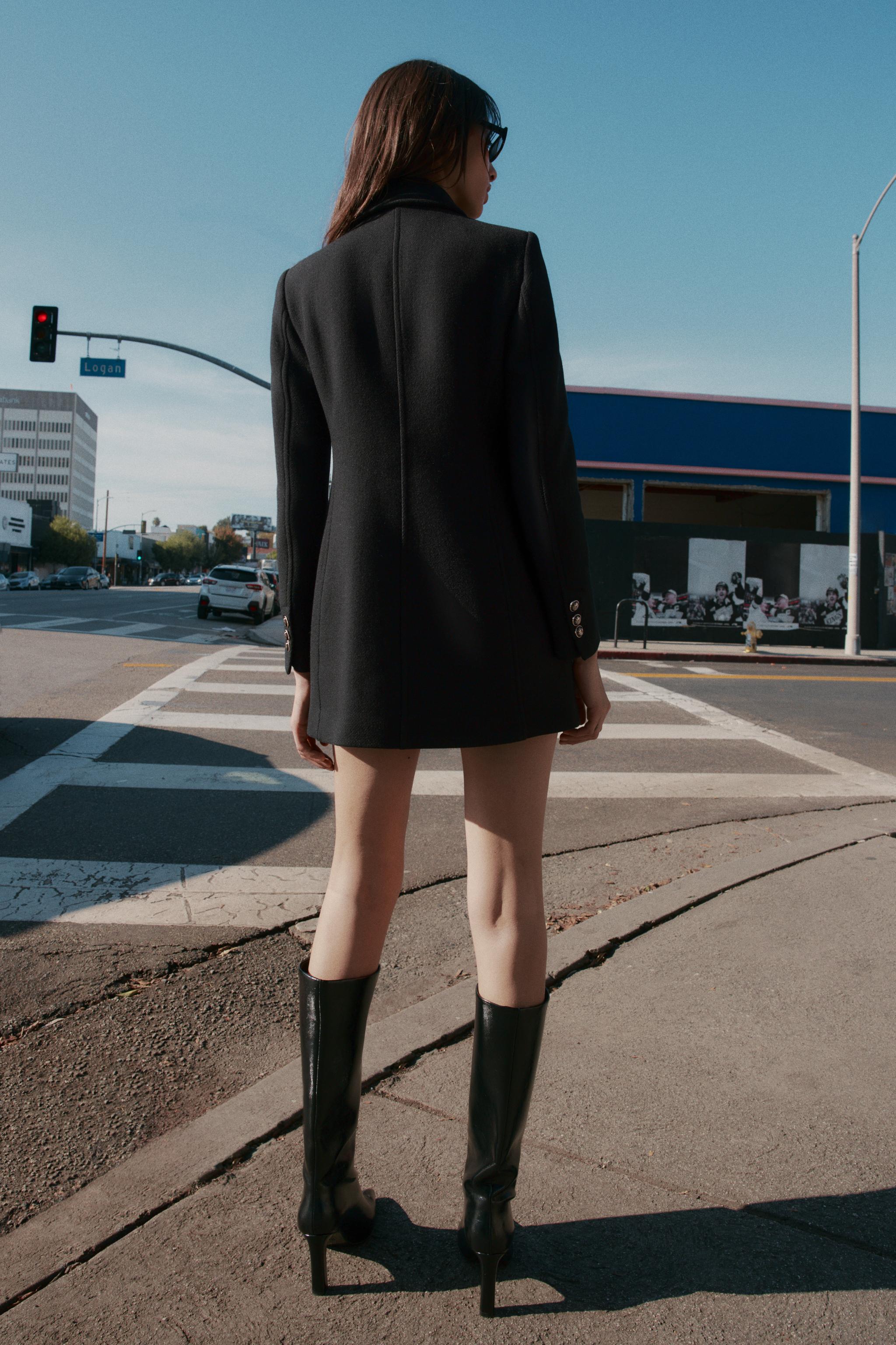 ウール混紡ショート丈ダブルブレストコート - ブラック | ZARA Japan