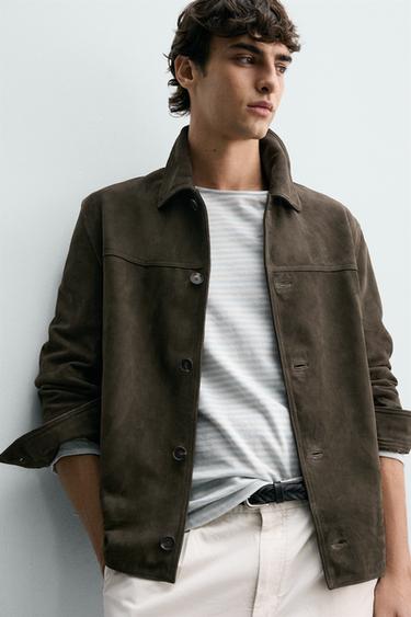 BLOUSON REGULAR FIT EN CUIR DAIM - Marron de Zara - Image 5