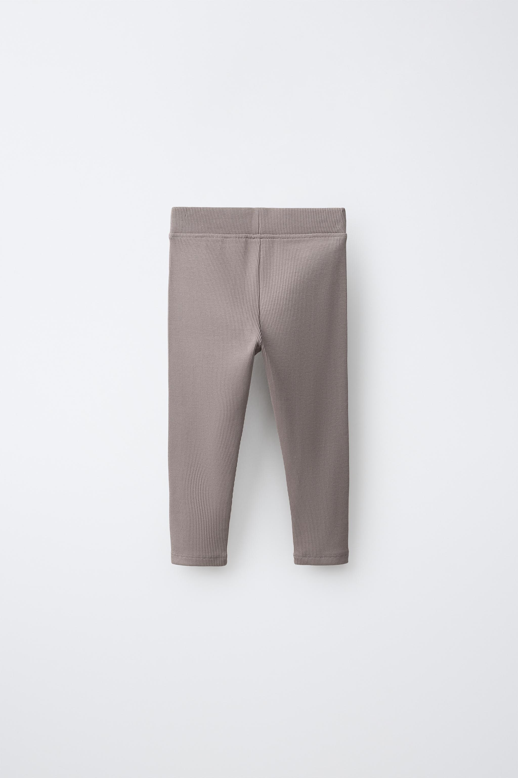 LABEL DETAIL RIBBED LEGGINGS — Taupe gray