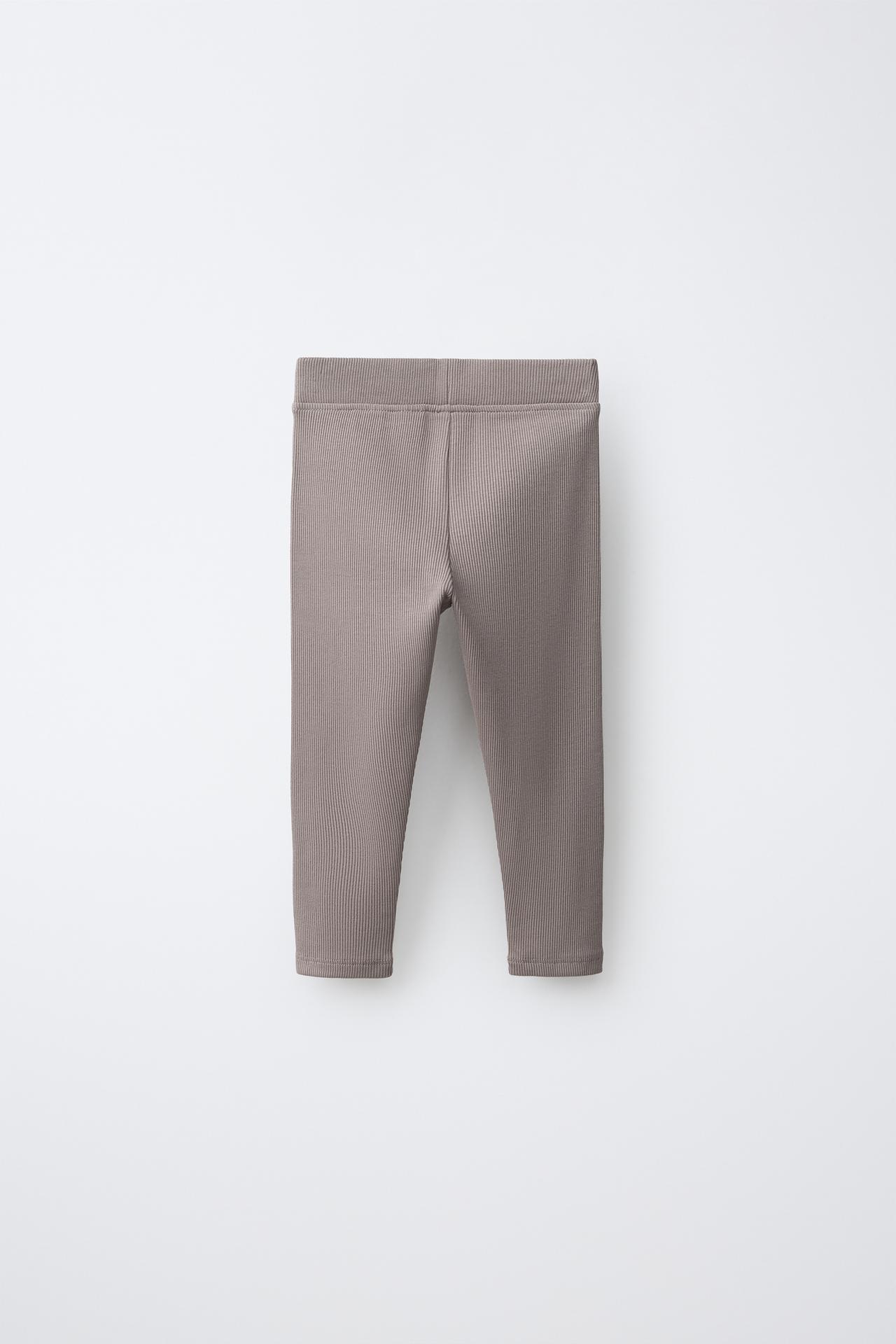 LABEL DETAIL RIBBED LEGGINGS — Taupe gray