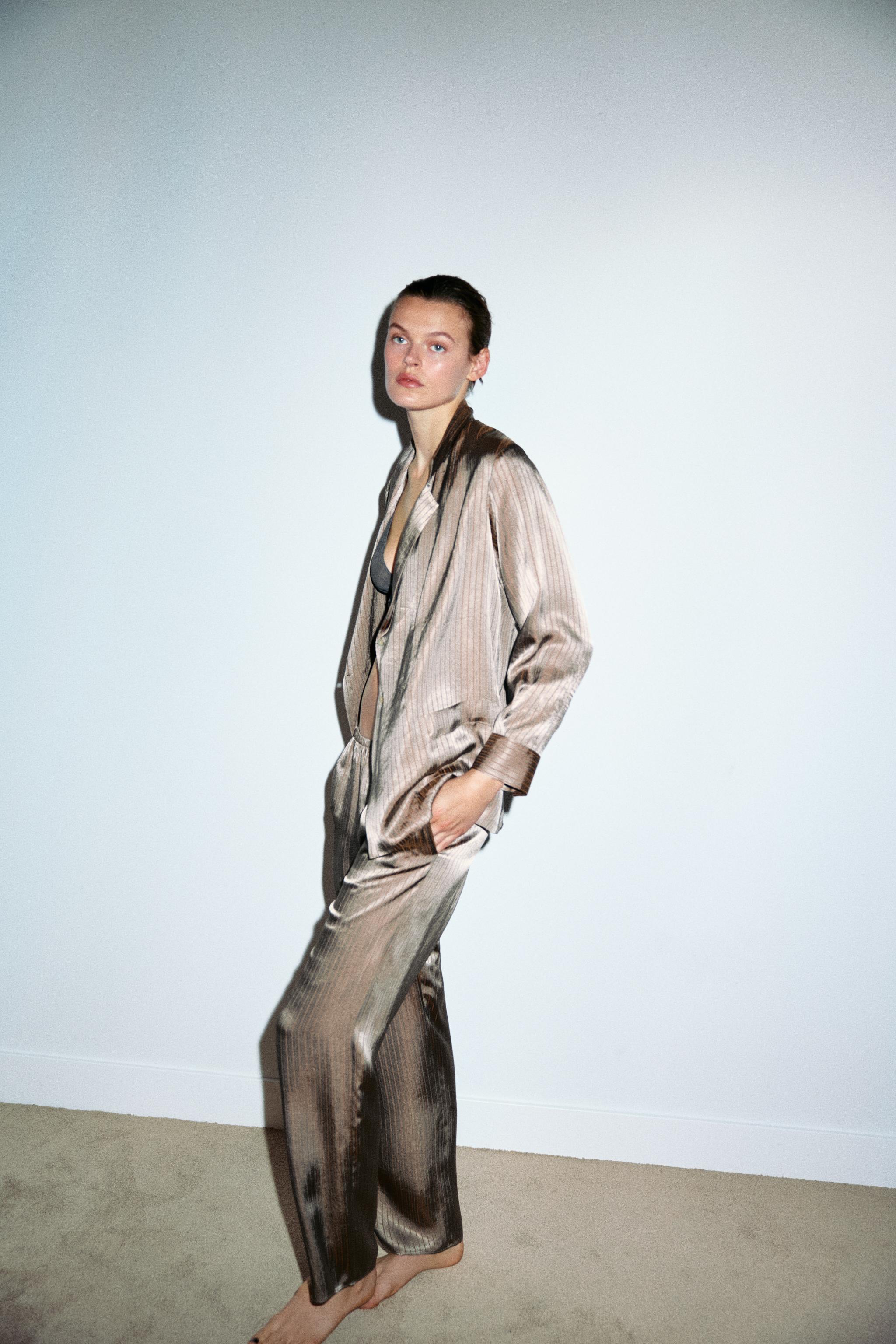 STRIPED PAJAMA SHIRT - taupe brown | ZARA United States