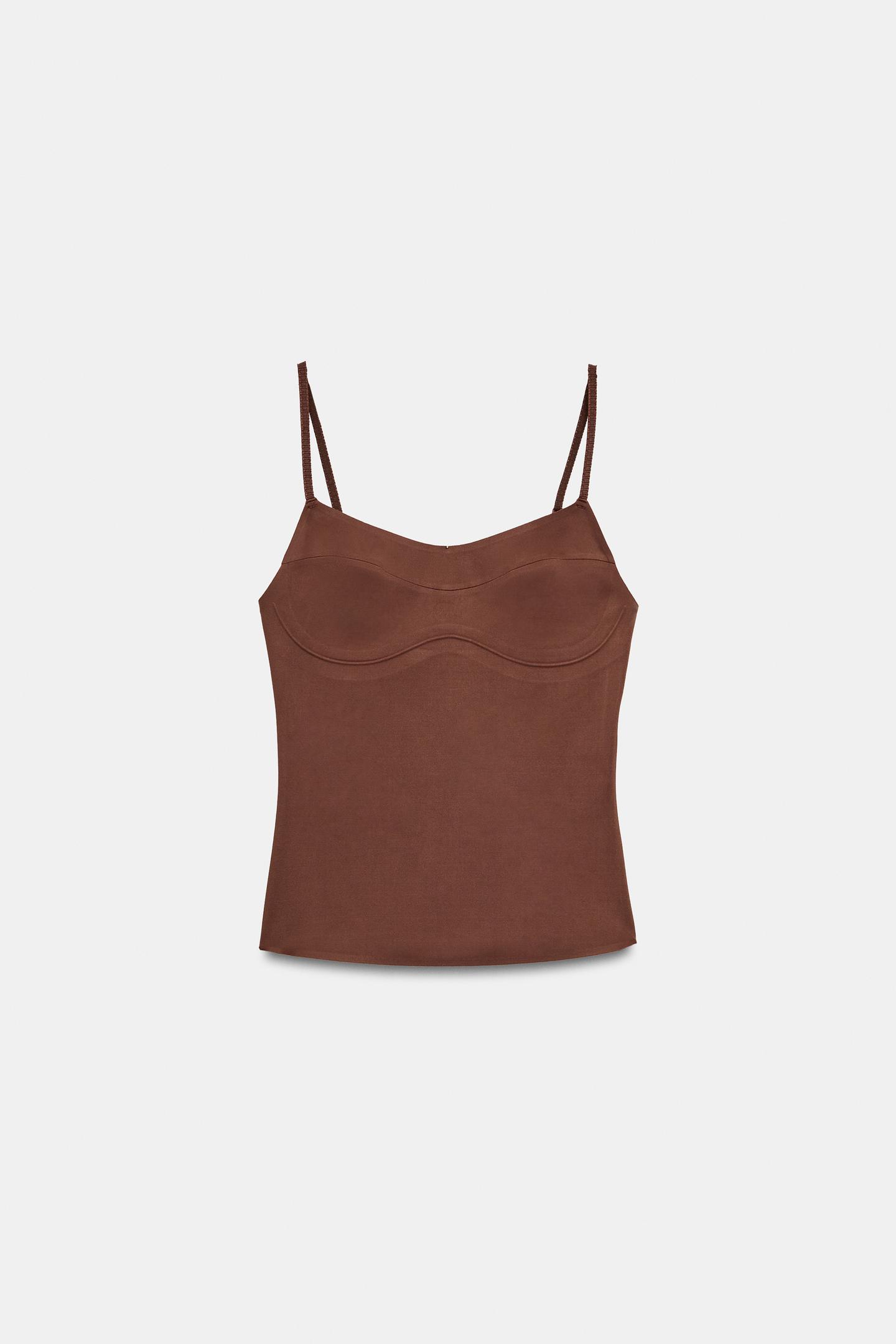 Женский топ Zara Seam Detail, цвет: Коричневый — фото 8