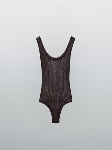 Zara Knit bodysuit with round neckline - STUDIO - Burgundy