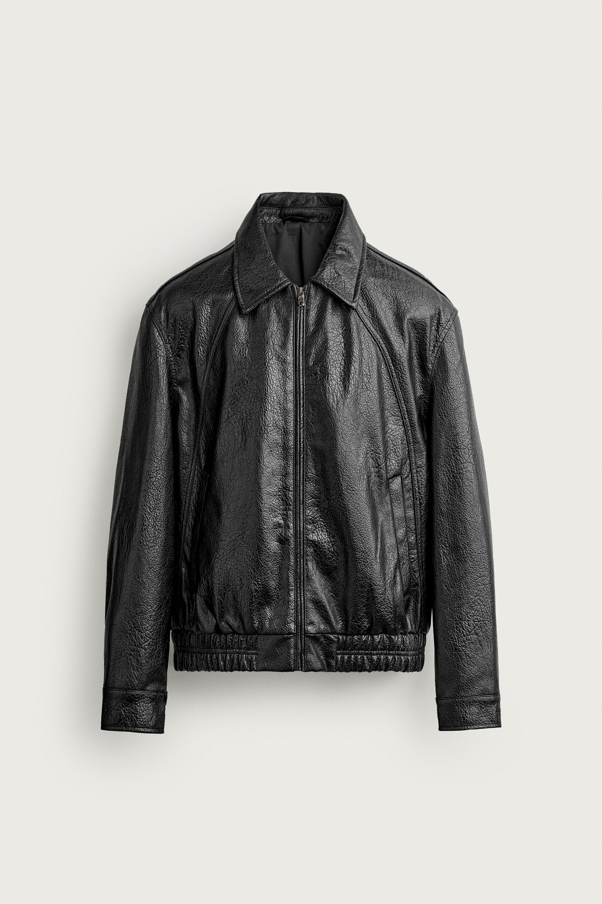 FAUX LEATHER RELAXED FIT JACKET — Black