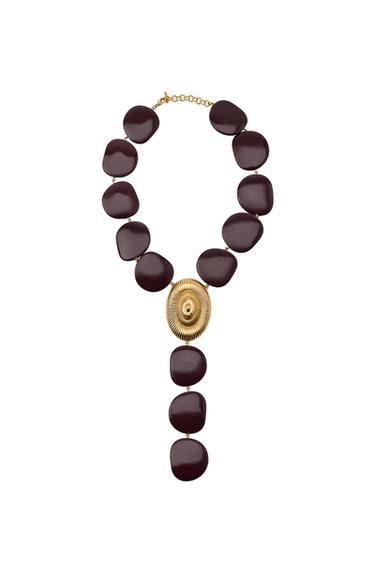 STONE AND SHELL NECKLACE - Golden by Zara