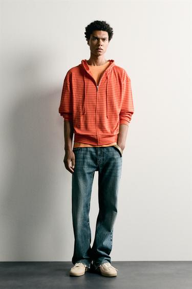 سويت شيرت مخطط بغطاء رأس - البرتقالي الخاص بـ Zara - صورة 0