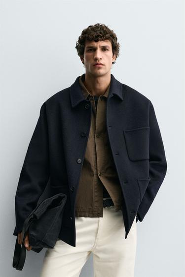 WOOL OVERSHIRT WITH POCKETS - Navy blue by Zara