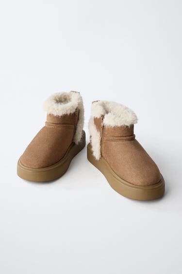 FAUX FUR ANKLE BOOTS - Brown by Zara - Image 3