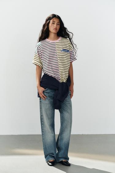 STRIPED TEXT OVERSIZE T-SHIRT - Pink by Zara