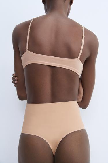 سروال ثونغ عال BODY SHAPE من البولي أميد - وردي فاتح الخاص بـ Zara