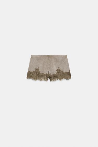 SHORT EFFET DÉLAVÉ ET DENTELLE - Marron de Zara - Image 6