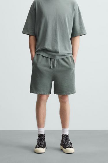 WASHED JOGGER BERMUDA SHORTS - washed green by Zara
