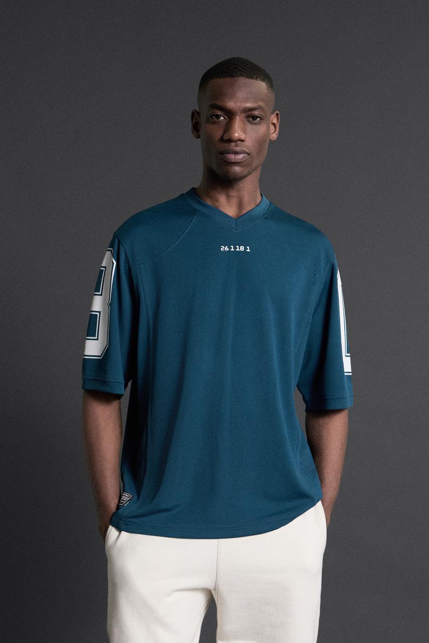Zara - Camiseta fútbol americano - XL - Azulón - Hombre