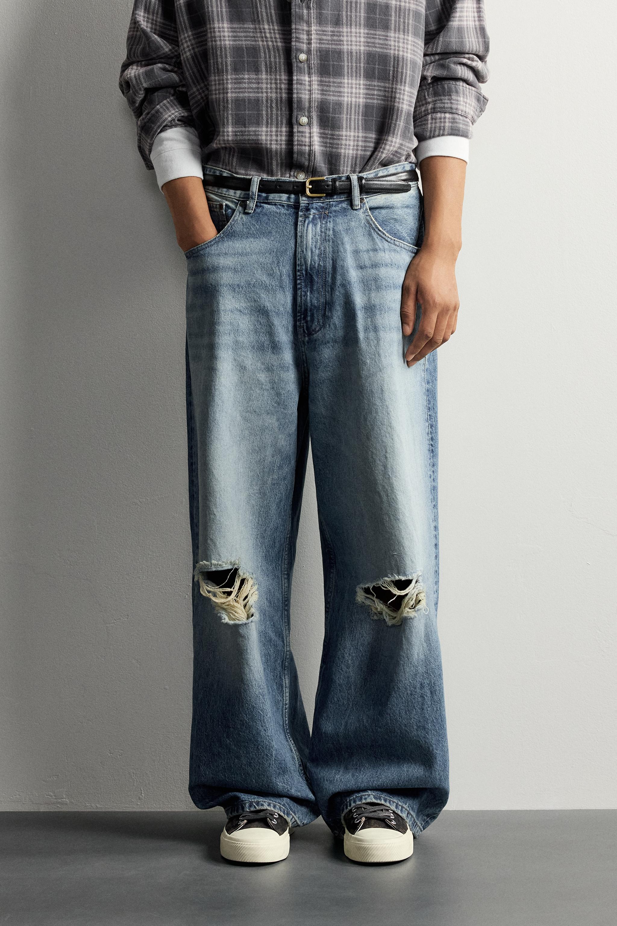 DISTRESSED BAGGY FIT JEANS — Blue