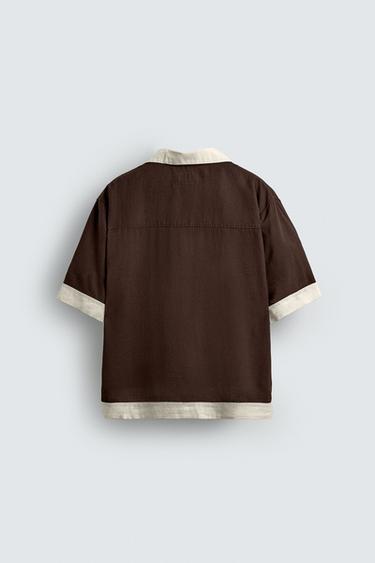 CHEMISE VISCOSE - LIN COLOR BLOCK - Marron de Zara - Image 7