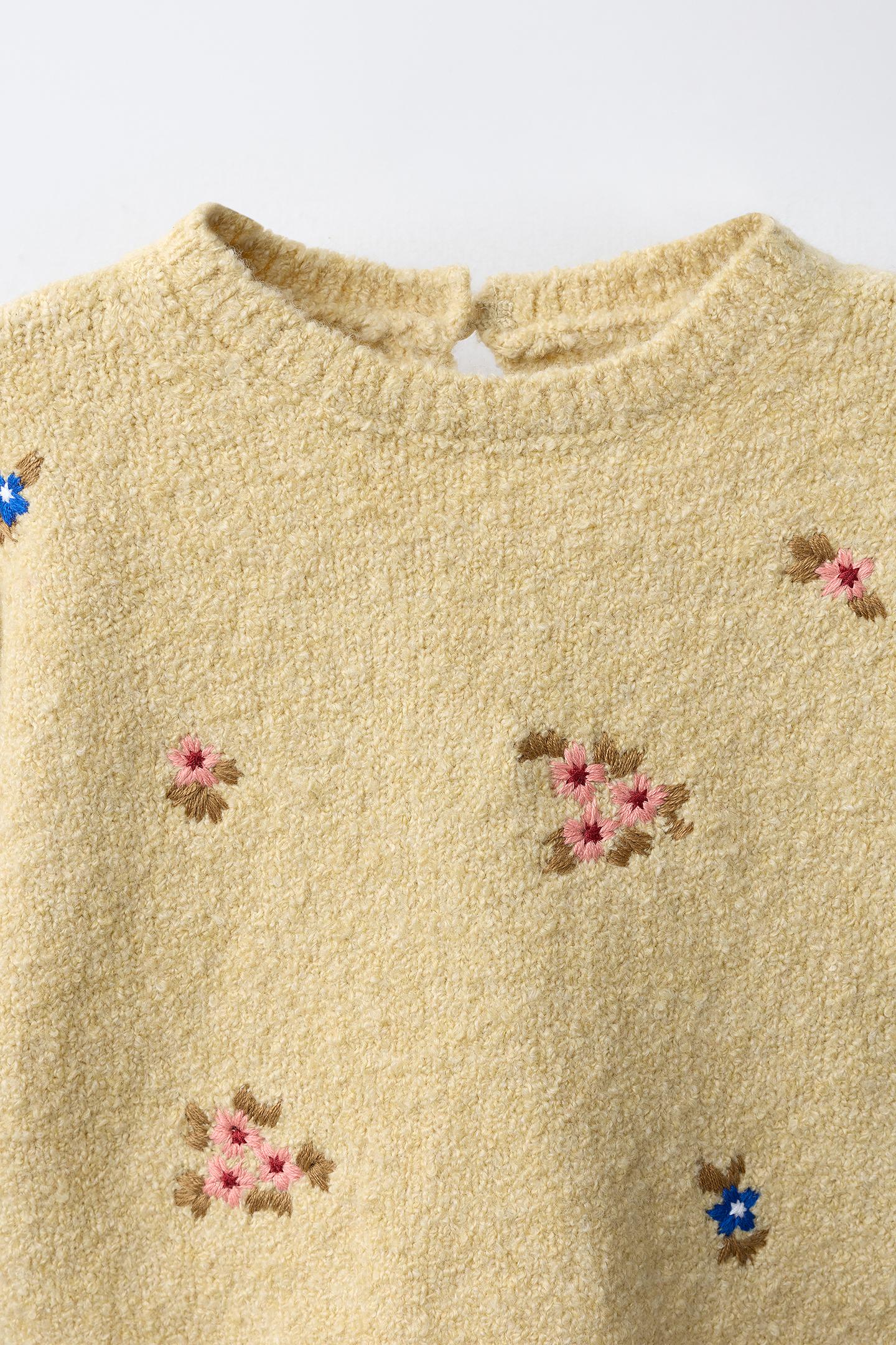 Детский свитер Zara Embroidered Floral Knit, цвет: Светлый жёлтый — фото 3
