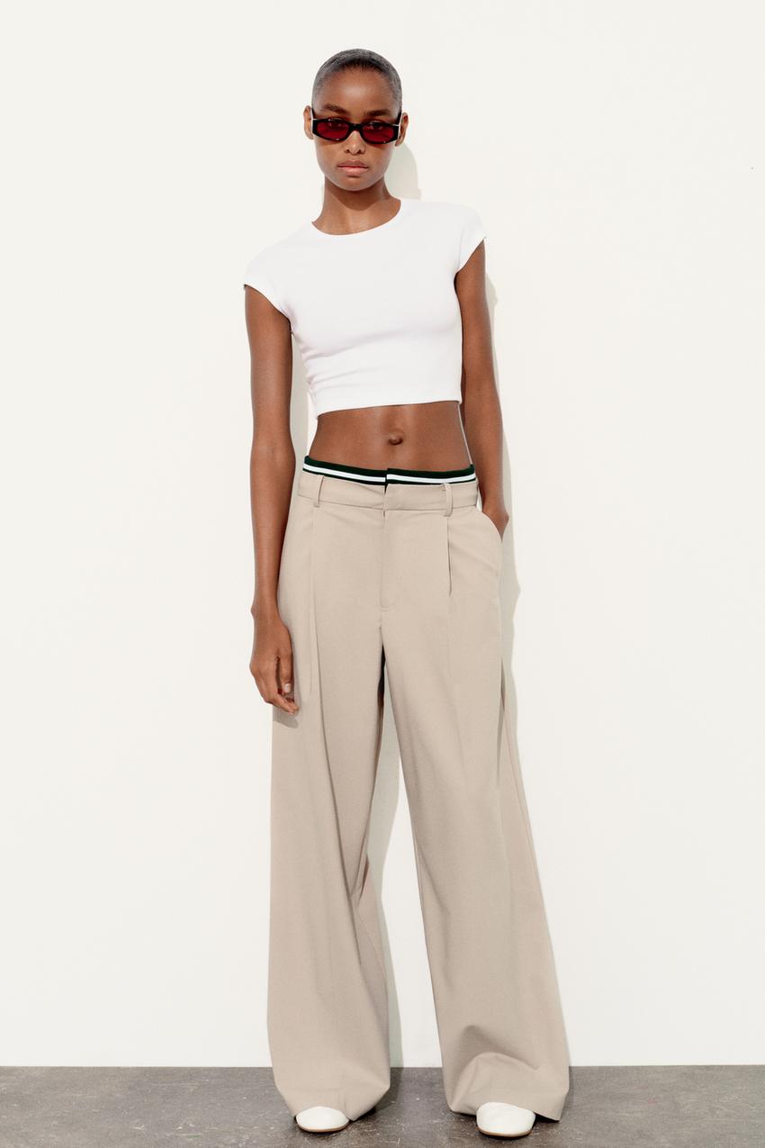 FULL-LENGTH TROUSERS WITH BAND DETAIL - camel