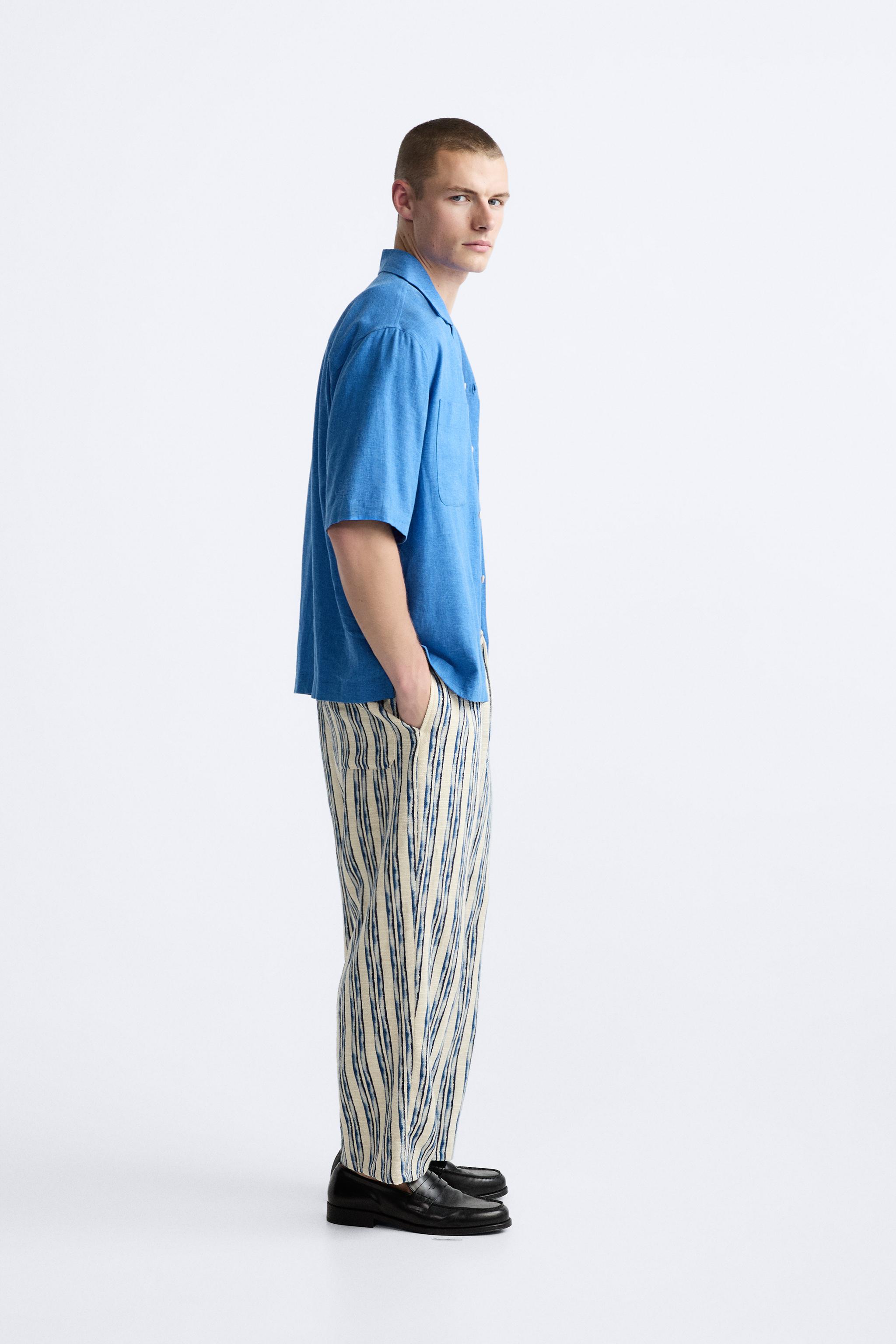 Blue and white striped pants mens best sale