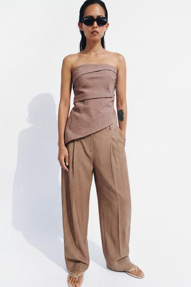 CONJUNTO TOP Y PANTALÓN MEZCLA LINO ZW COLLECTION - AZ-EMPOLVADO de Zara - Imagen 0