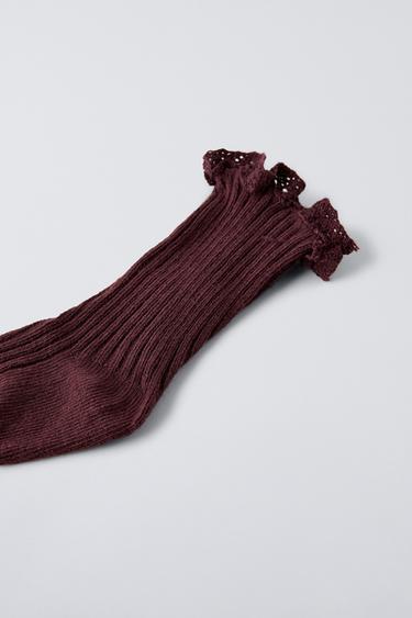 LONG LACE SOCKS - Burgundy by Zara - Image 1