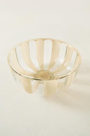 STRIPED GLASS SALAD BOWL - Beige by Zara