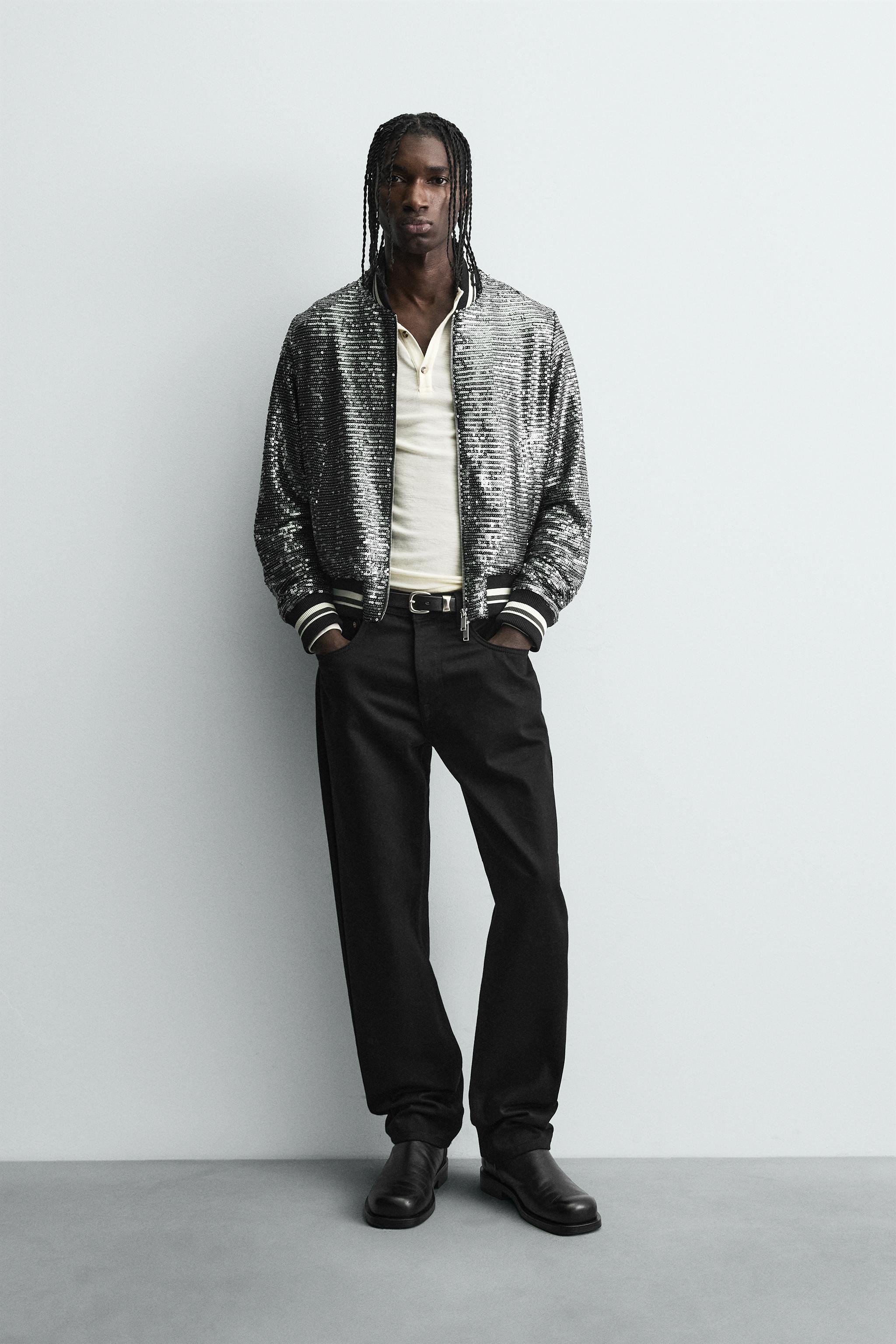 zara スパンコール　ボンバージャケット　完売品　itimi グランジ スパンコールボンバージャケット - ブラック/シルバー | ZARA