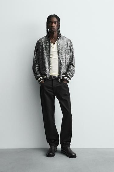 BLUSÃO BOMBER LANTEJOULAS - Preto / Prata da Zara - Imagem 0