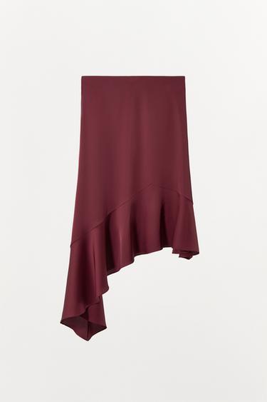 ASYMMETRIC SATIN SKIRT WITH RUFFLE - Burgundy by Zara - Image 5