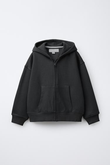 Zara PLAIN PLUSH HOODED SWEATSHIRT - Anthracite grey
