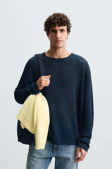 100% LINEN SWEATER - Navy blue by Zara