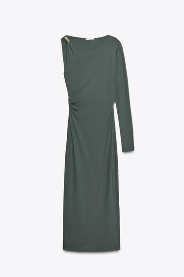 DRESS WITH METAL APPLIQUÉ - Mid-green by Zara