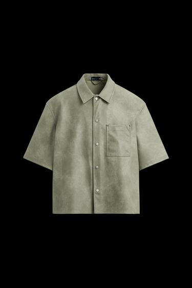 LEATHER EFFECT OVERSHIRT - Light khaki by Zara - Image 0