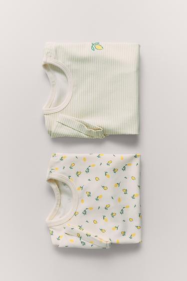 Zaras TVÅPACK HELA PYJAMAS MED CITRONER - Naturfärg