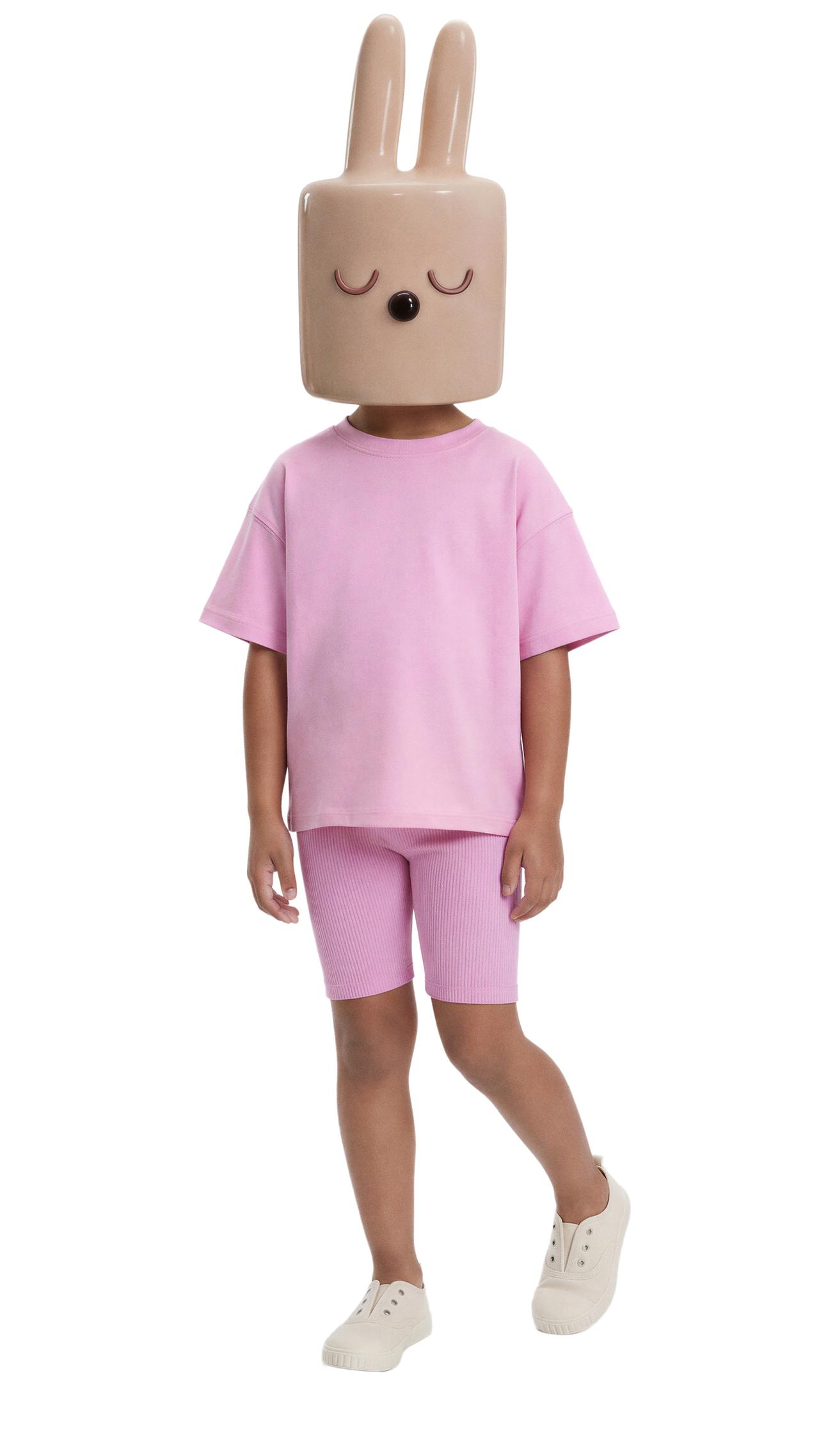 RIB CYCLING SHORTS AND T-SHIRT SET — Pink