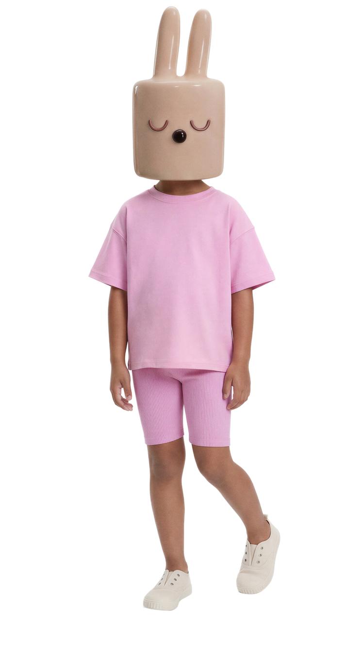 RIB CYCLING SHORTS AND T-SHIRT SET — Pink