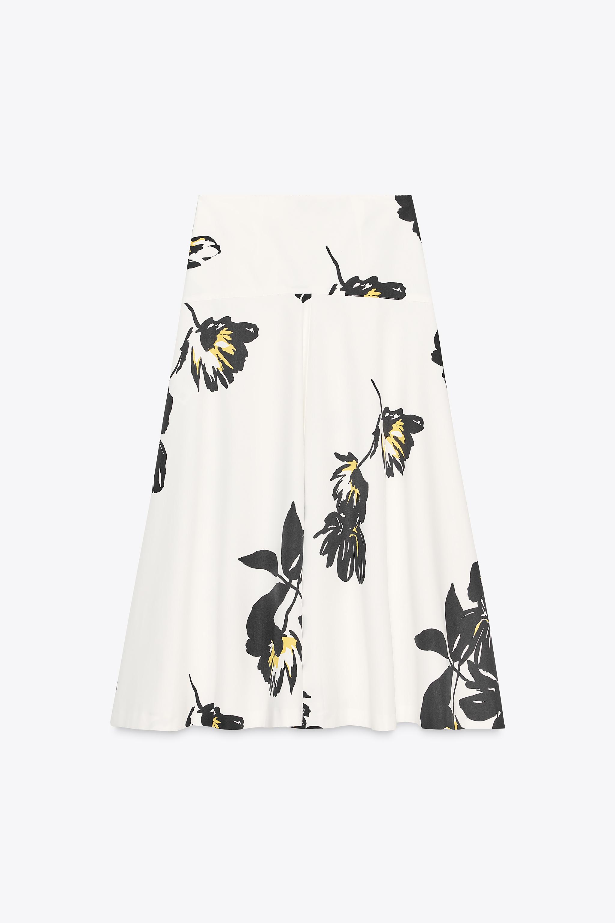 ZW COLLECTION PRINTED MIDI SKIRT - Black / White | ZARA