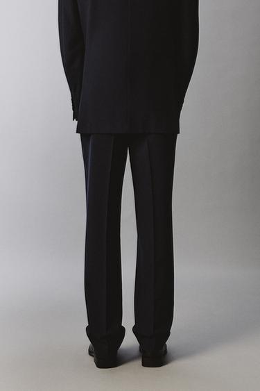 STRAIGHT-LEG WOOL BLEND SUIT TROUSERS - Navy blue by Zara - Image 2