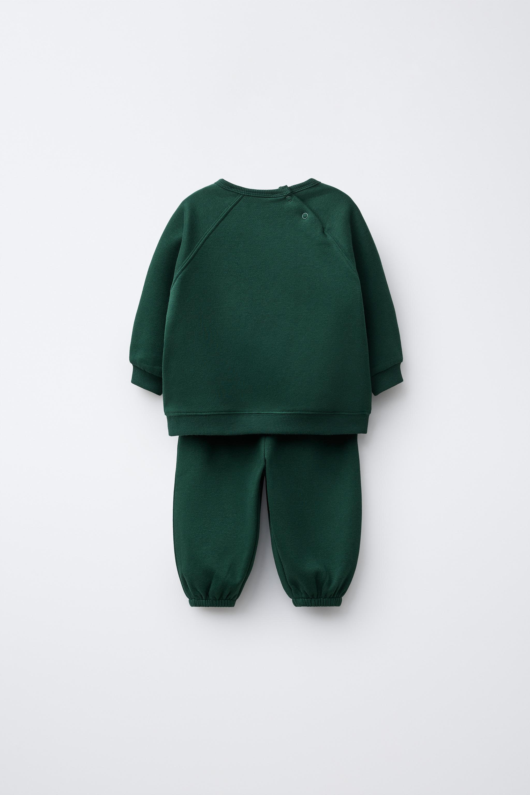 TERRY PATCH SWEATSHIRT AND JOGGER PANTS SET - Mid-green | ZARA