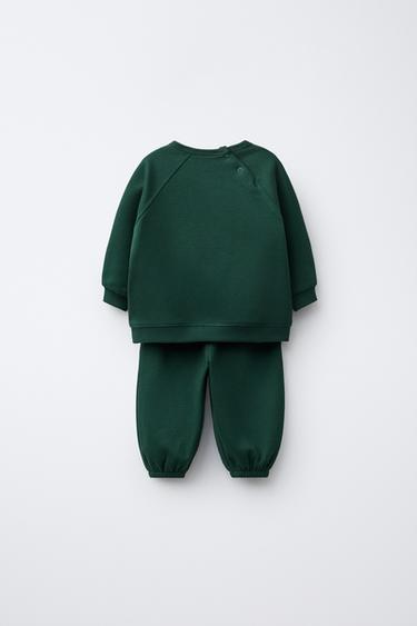 TERRY PATCH SWEATSHIRT AND JOGGER TROUSERS SET - Mid-green by Zara - Image 1