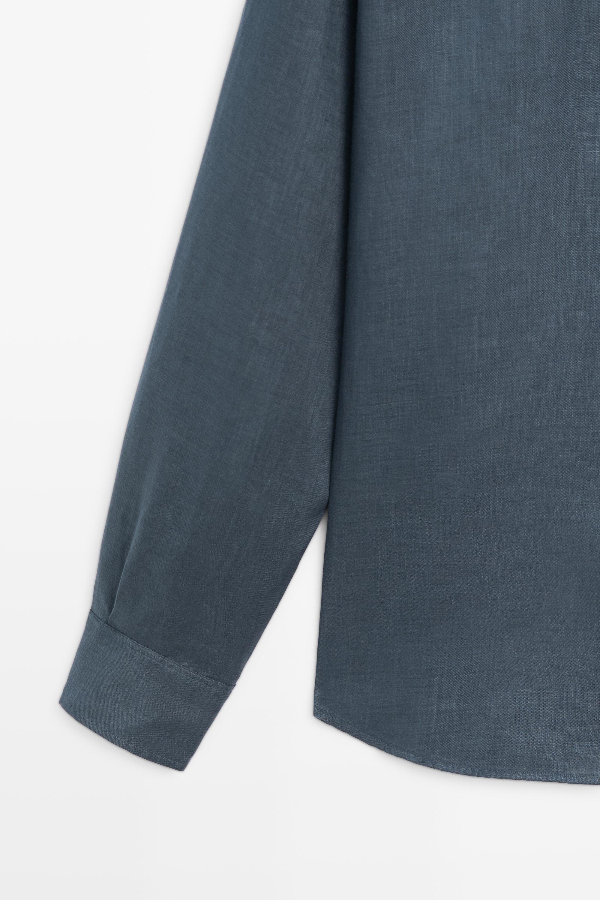 Chemise regular fit col mao 100 % lin