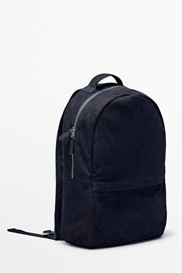 Suede leather backpack — Navy blue 2