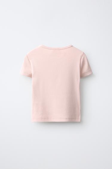 BEADED EMBROIDERED RIB T-SHIRT — Pink 2