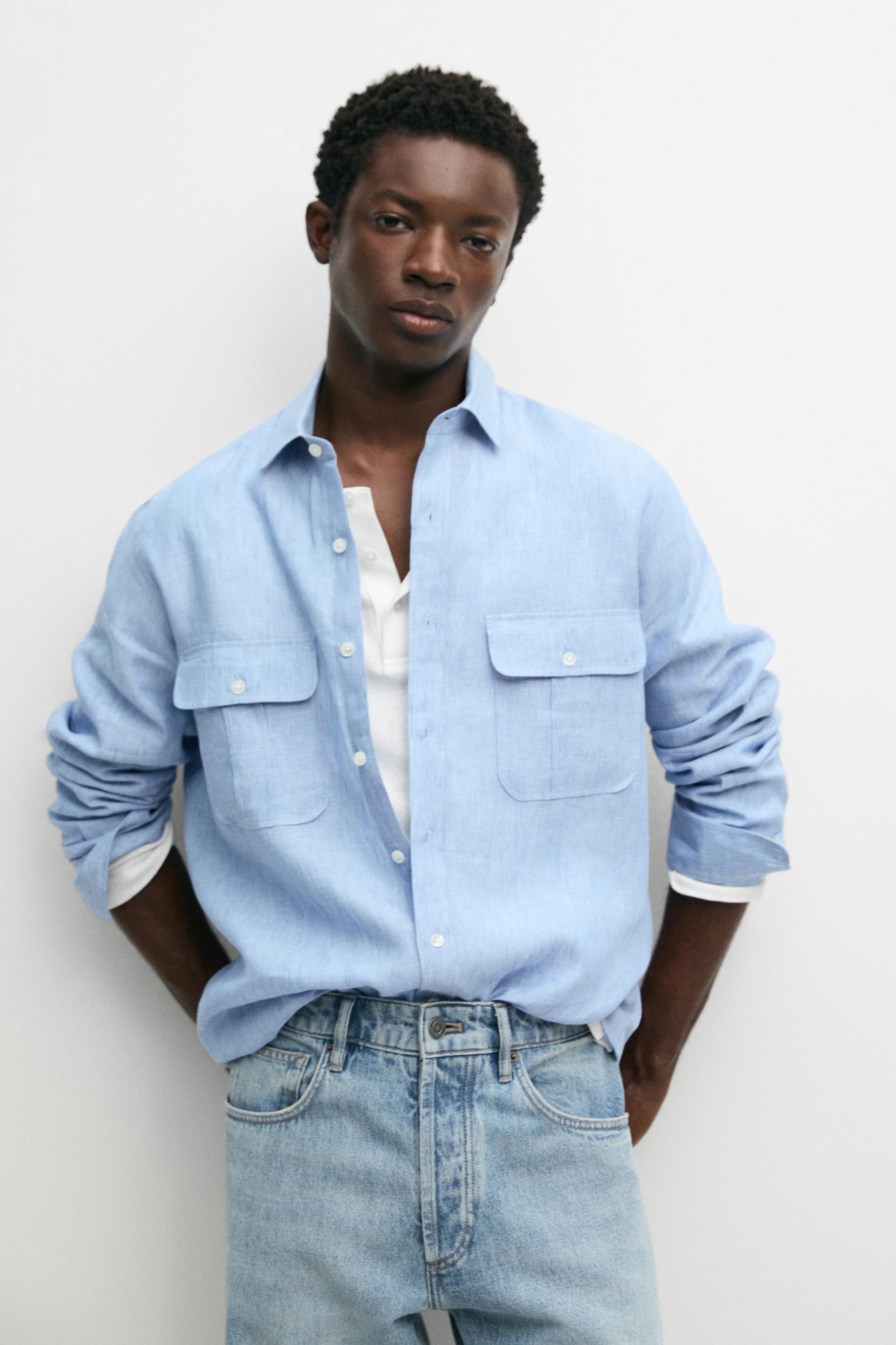 100% Linen Regular Fit Shirt — Blue