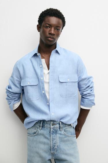 100% Linen Regular Fit Shirt — Blue 1