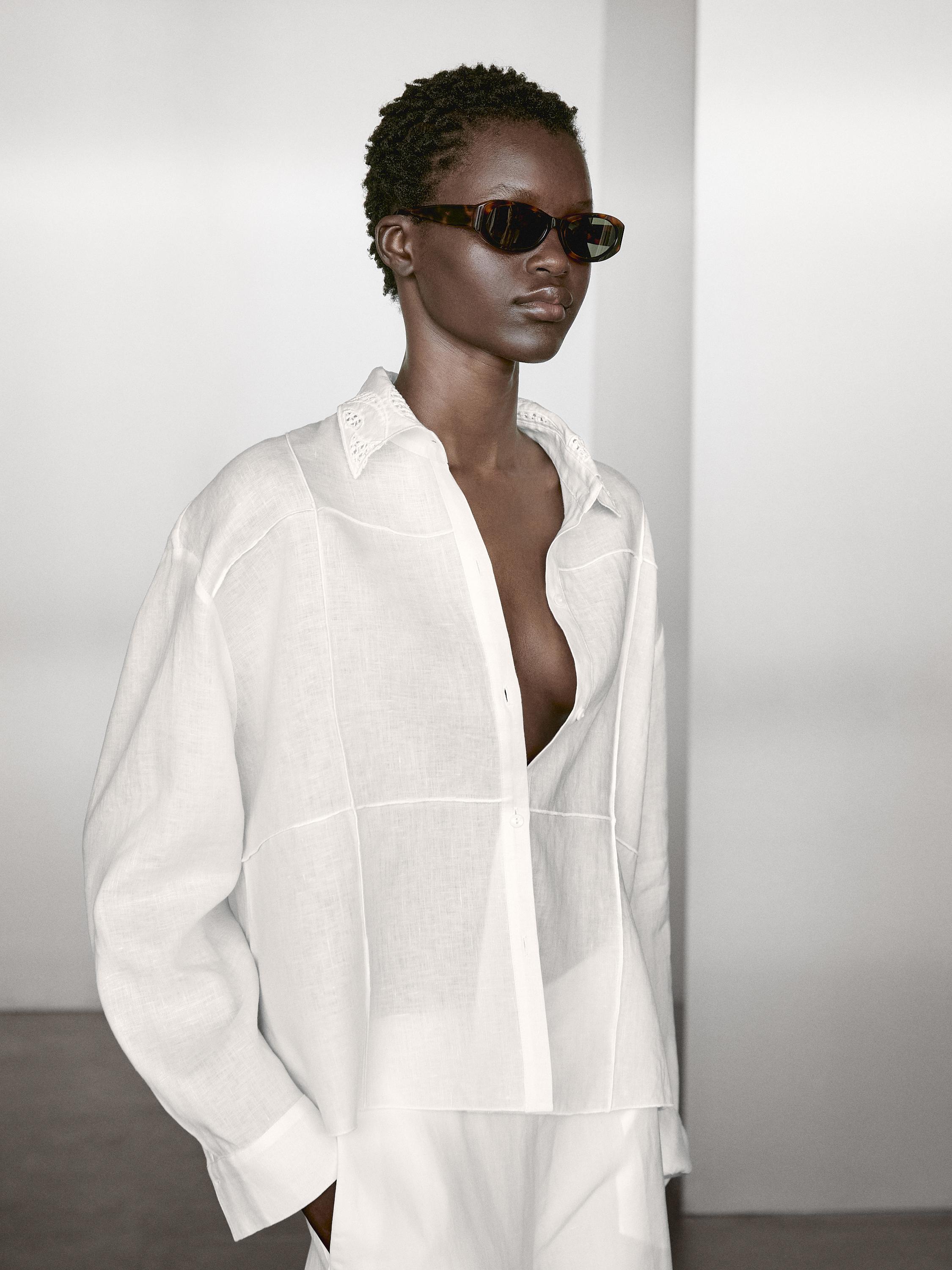 100% linen shirt with embroidered detail