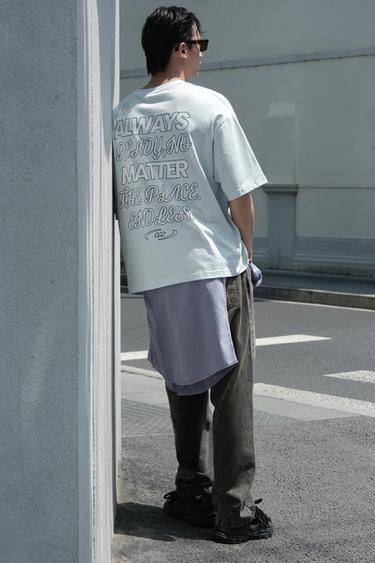 SLOGAN PRINT T-SHIRT - Sky blue by Zara