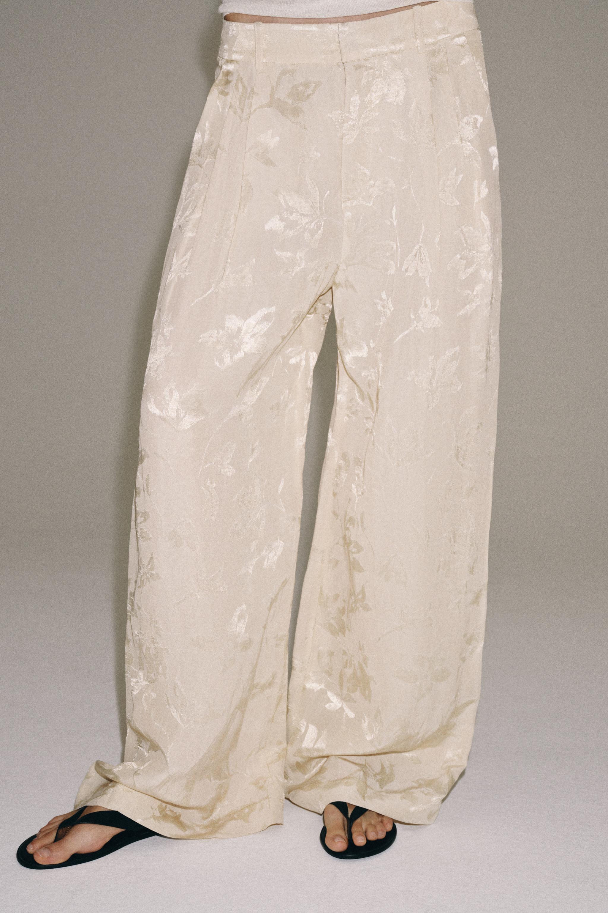 ZW COLLECTION JACQUARD LINEN PANTS — Ecru