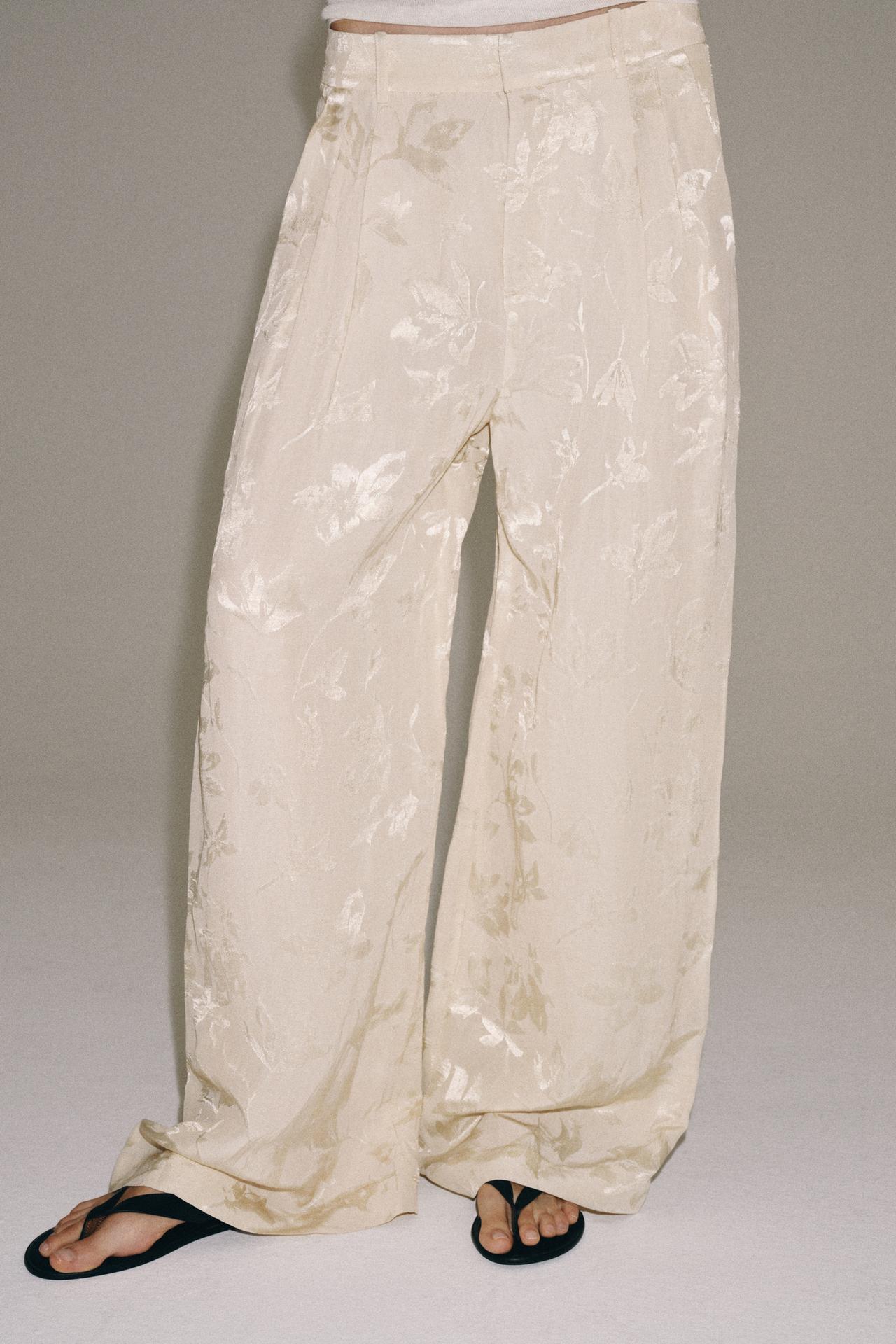 ZW COLLECTION JACQUARD LINEN PANTS — Ecru