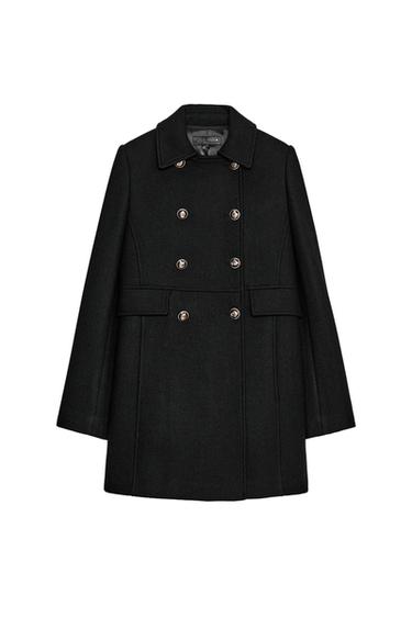 SHORT DOUBLE-BREASTED WOOL COAT - Black by Zara